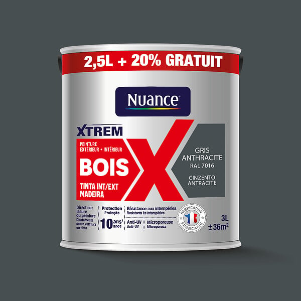 NUANCE - Peinture XTREM - Bois - Gris anthracite - Satin - 2.5L+20% - large