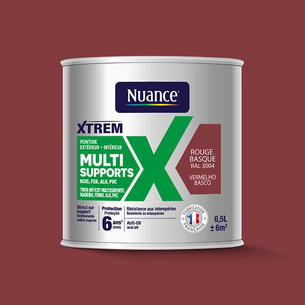 NUANCE - Peinture XTREM multi supports satin rouge basque RAL 3004 0.5L - large