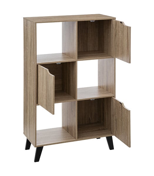 5 FIVE SIMPLY SMART - Meuble Etagère 6 Cases de rangement 3 Portes effet bois naturel H. 113.3 cm - large