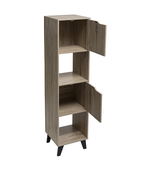 5 FIVE SIMPLY SMART - Meuble Étagère 4 Cases de rangement 2 Portes effet bois naturel H. 146.5 cm - large