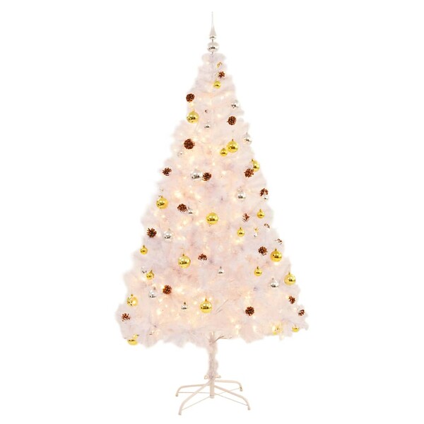 VIDAXL - vidaXL Arbre de Noël artificiel pré-éclairé avec boules blanc 210 cm - large
