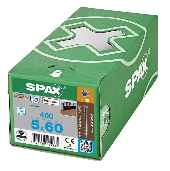 SPAX - 400 Vis Torx Autoforeuse 5x60 Spax-deck Inox A2 - Terrasse Bois Éxotique - large