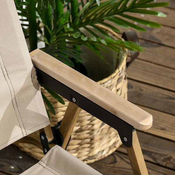 OUTSUNNY - Lot de 2 chaises de plage camping pliantes - poignée - structure acier aspect bois oxford beige - large