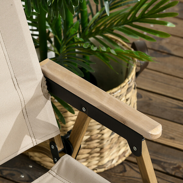 OUTSUNNY - Chaise de plage camping pliante - poignée - structure acier aspect bois oxford beige - large