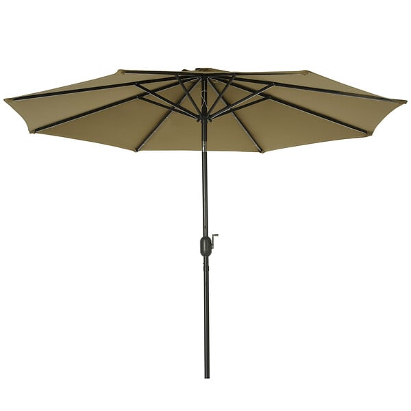 OUTSUNNY - Parasol octogonal inclinable Ø 2,67 x 2,4 m lumineux solaire 24 LED polyester haute densité 180 g/m² kaki - large