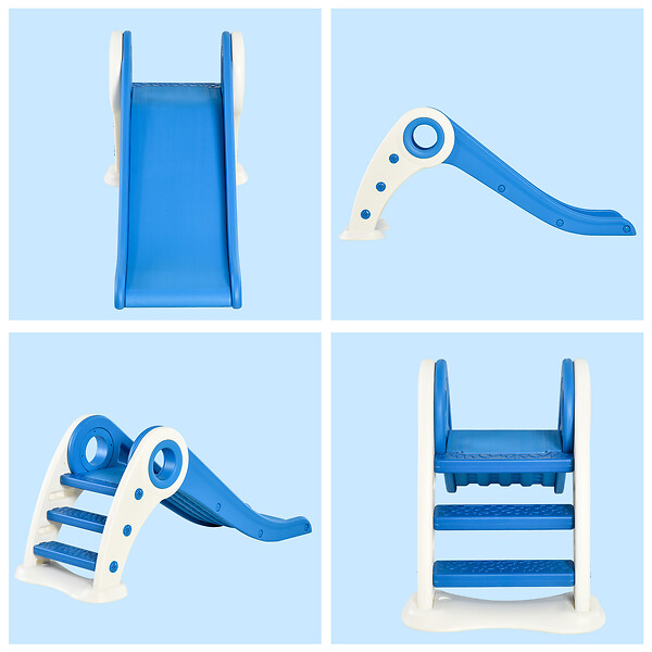 HOMCOM - Toboggan enfant pliable 3 à 6 ans usage intérieur extérieur dim. 120L x 50l x 56H cm HDPE bleu - large