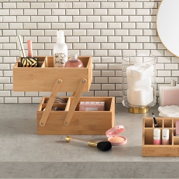 5 FIVE SIMPLY SMART - Organiseur Rangement maquillage 2 étages 6 compartiments en Bambou - large