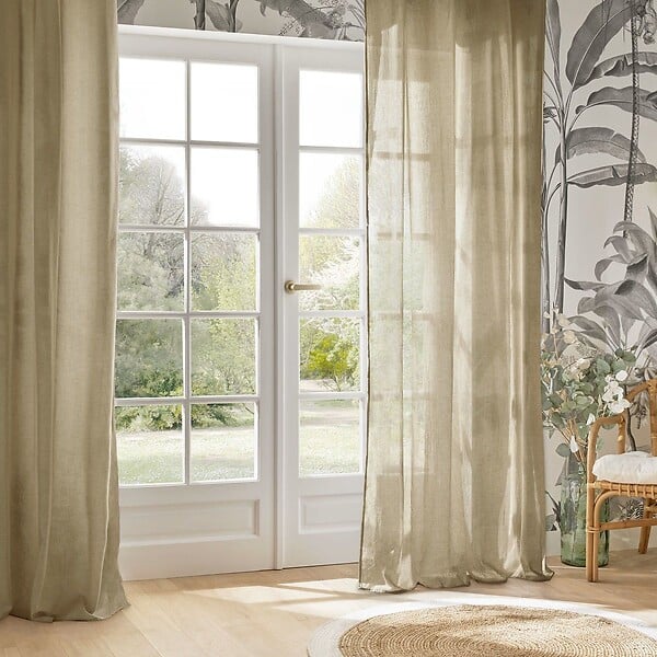 ATMOSPHERA - Voilage à œillets en polyester et coton Beige lin 135 x 240 cm - large