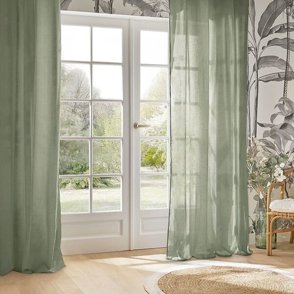 ATMOSPHERA - Voilage à œillets en polyester et coton Vert céladon 135 x 240 cm - large
