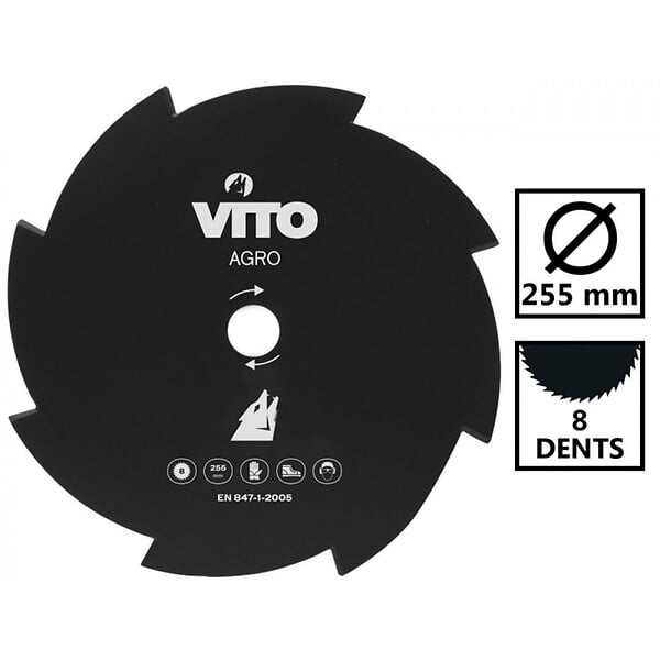 VITO - Lame de Coupe pour Débroussailleuse 8 Dents Ø255mm Tungstène Alesage 25.4 VITO - large