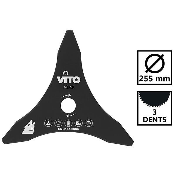 VITO - Lame de coupe pour Débroussailleuse 3 dents Ø255mm Alesage 25.4 VITO - large