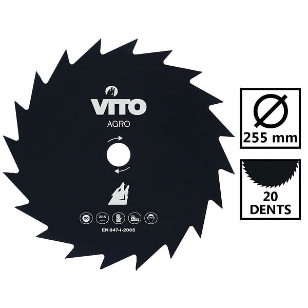 VITO - Lame de coupe pour débroussailleuse 20 dents Diam 255mm Alesage 25.4 VITO - large