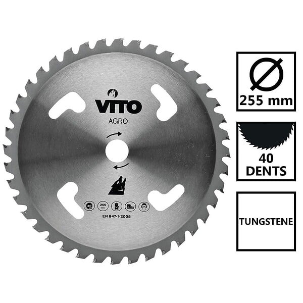 VITO - Lame de coupe pour débroussailleuse 40 dents Diam 255mm au Carbure Alesage 25.4 VITO - large