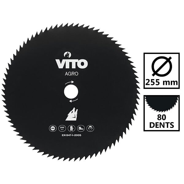 VITO - Lame de coupe pour débroussailleuse 80 dents Ø255mm Alesage 25.4 VITO - large