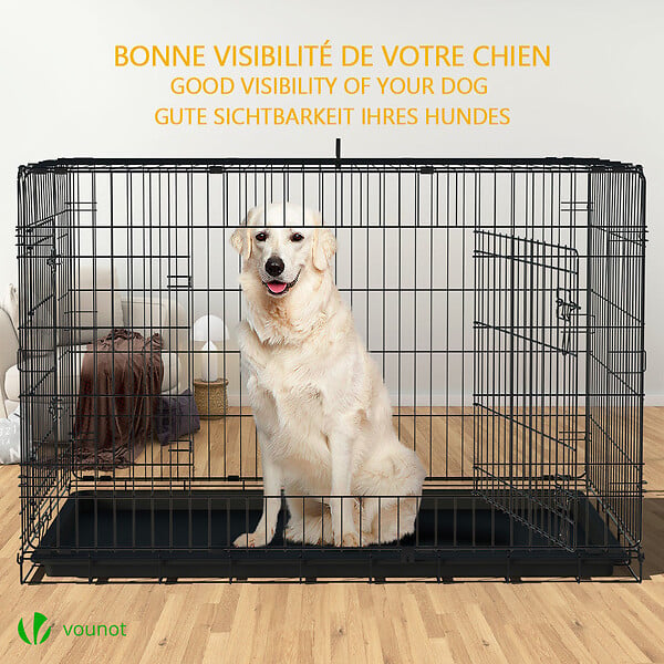 VOUNOT - Cage pour chien pliable avec 2 portes verrouillable plateau amovible 122x75x81cm - large