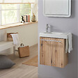 GODART - Pack lave-mains Bois Strié avec porte serviette - Mitigeur à gauche - L.48 X H. 52.5 cm - Houston - vignette