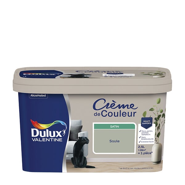 DULUX VALENTINE - Peinture multi-supports Crème de Couleur Saule Satin 2,5L - large