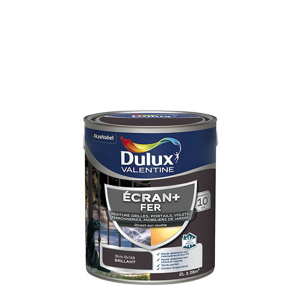 DULUX VALENTINE - Peinture extérieur métal ferreux - Ecran+ - Bois Brûlé - 2L - large