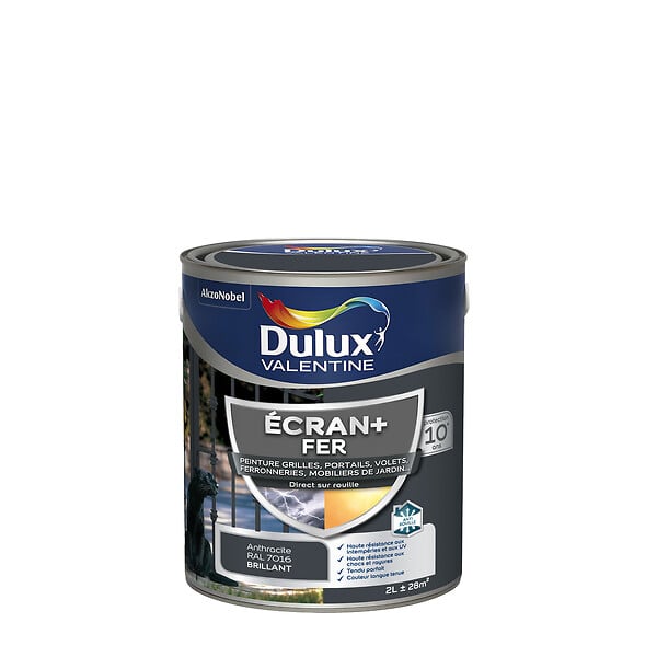 DULUX VALENTINE - Peinture fer extérieure Ecran+ - Gris Anthracite - 2L - large