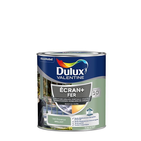 DULUX VALENTINE - Peinture antirouille fer Ecran+ Fer - Vert Provence - 0,5L - large