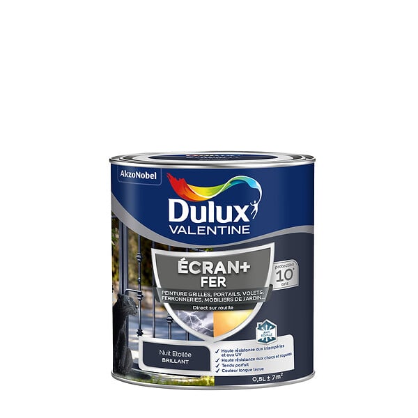 DULUX VALENTINE - Peinture antirouille pour fer Ecran+ Brillant - Nuit Étoilée - 0,5L - large