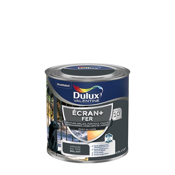DULUX VALENTINE - Peinture extérieure Fer Ecran+ Dulux Valentine Bril-G.Anthracite 0,25L - large