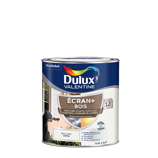 DULUX VALENTINE - Peinture extérieure bois - Ecran+ Bois - Blanc BW 0.5L - large
