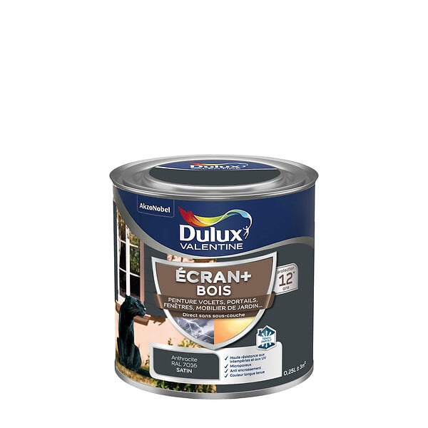 DULUX VALENTINE - Peinture extérieure Bois Ecran+ Dulux Valentine Satin- Gris Anth 0,25L - large