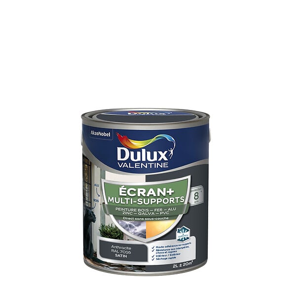 DULUX VALENTINE - Peinture ext. Ecran+ Satin - Gris Anthracite - 2 L - large