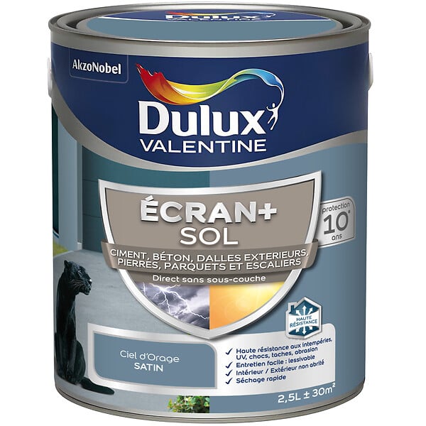DULUX VALENTINE - Peinture sol int/ext satinée - 2,5L - Ciel d'Orage - large