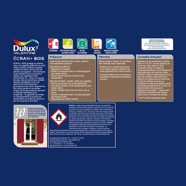 DULUX VALENTINE - Peinture extérieure bois Ecran+ Sable Clair 0,5L - large