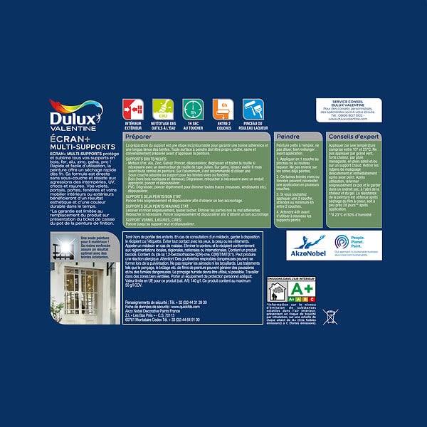 DULUX VALENTINE - Peinture extérieure multi-supports Ecran+ Blanc Satin 0,5L - large