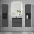 AICA SANITAIRE - Ensemble meuble anthracite et vasque L.60cm 2 tiroirs + colonne*2 haut + lavabo + miroir 80x60cm-suspendu - vignette