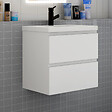 AICA SANITAIRE - Meuble de salle de bain à 2 tiroirs avec lavabo et miroir rond multifonctionnel LED - blanc L.60cm suspendu - vignette