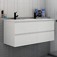AICA SANITAIRE - Ensemble meuble de salle de bain et lavabo blanc (L.120cm) 4 tiroirs + meuble haut*2 + lavabo + miroir LED*2 - vignette