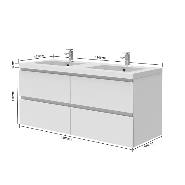 AICA SANITAIRE - Meuble de salle de bain avec double vasque blanc, 120 cm meuble blanc avec lavabo meuble à 4 tiroirs - large