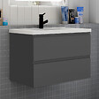 AICA SANITAIRE - Meuble de salle de bain à deux tiroirs avec lavabo et miroir LED antibuée - anthracite L.80cm suspendu - vignette