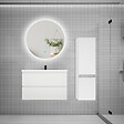 AICA SANITAIRE - Ensemble meuble de salle de bain et lavabo blanc (L.80cm) 2 tiroirs + meuble haut + lavabo + miroir rond LED - vignette