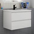 AICA SANITAIRE - Ensemble meuble de salle de bain et lavabo blanc (L.80cm) 2 tiroirs + meuble haut + lavabo + miroir rond LED - vignette