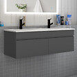 AICA SANITAIRE - Meuble de salle de bains avec double vasque anthracite, meuble suspendu avec 2 portes anthracite, 120 cm - vignette