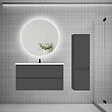 AICA SANITAIRE - Ensemble meuble de salle de bain et lavabo anthracite (L.100cm) 2 tiroirs + meuble haut + lavabo + miroir rond LED - vignette