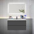 AICA SANITAIRE - Meuble de salle de bain à deux tiroirs avec lavabo et miroir LED antibuée - anthracite L.100cm suspendu - vignette