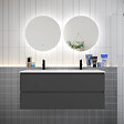 AICA SANITAIRE - Meuble de salle de bain à 4 tiroirs avec lavabo et miroir rond multifonctionnel LED*2 - anthracite L.120cm suspendu - vignette