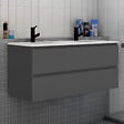 AICA SANITAIRE - Meuble de salle de bain à 4 tiroirs avec lavabo et miroir rond multifonctionnel LED*2 - anthracite L.120cm suspendu - vignette