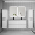 AICA SANITAIRE - Ensemble meuble blanc et vasque L.120cm 4 tiroirs + colonne*2 haut + lavabo + miroir 80x60cm*2-suspendu - vignette
