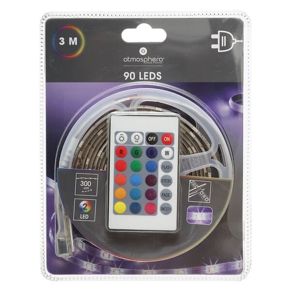 ATMOSPHERA - Ruban LED à variation de couleurs 90 LED sur 3M avec Télécommande - large