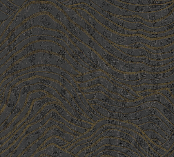 AS CREATION - Papier peint intissé Okusai - Noir et or - L.10xl.0.53m - large