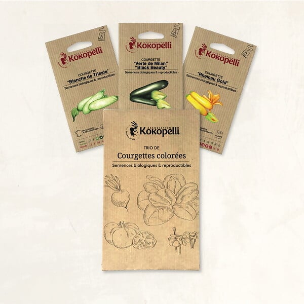 ASSOCIATION KOKOPELLI - Courgettes Colorées - 3 sachets de graines bio à semer - large