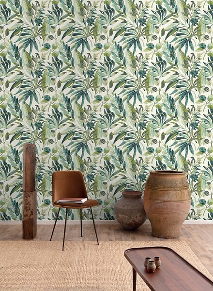 GRANDECO - Papier peint intissé Inky Palms - Vert - L.10,05 x l.53cm - large