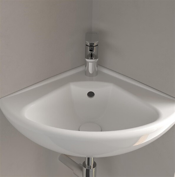 VILLEROY ET BOCH - Lave-mains d'angle O. NOVO COMPACT - Largeur: 415 mm - Longueur: 415 mm - Hauteur: 195 mm - Blanc brillant - large